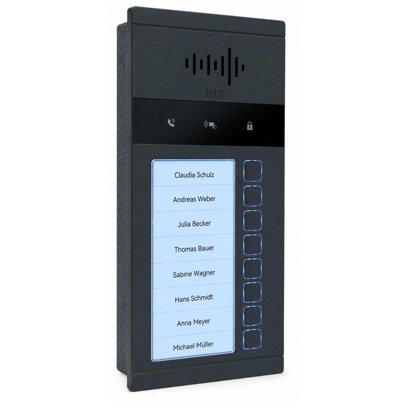 Saphir 2-Draht BUS Türstation mit 8 beleuchteten Klingeln und RFID-Lesefeld, Aluminium anthrazit
